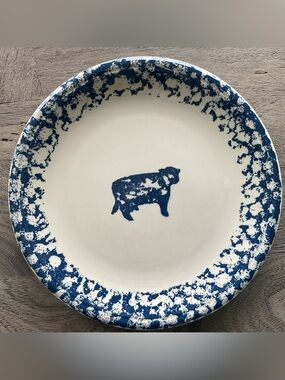 Vintage  Tienshan Folk Craft Animals Blue Sponge Cow 10” Dinner Plate